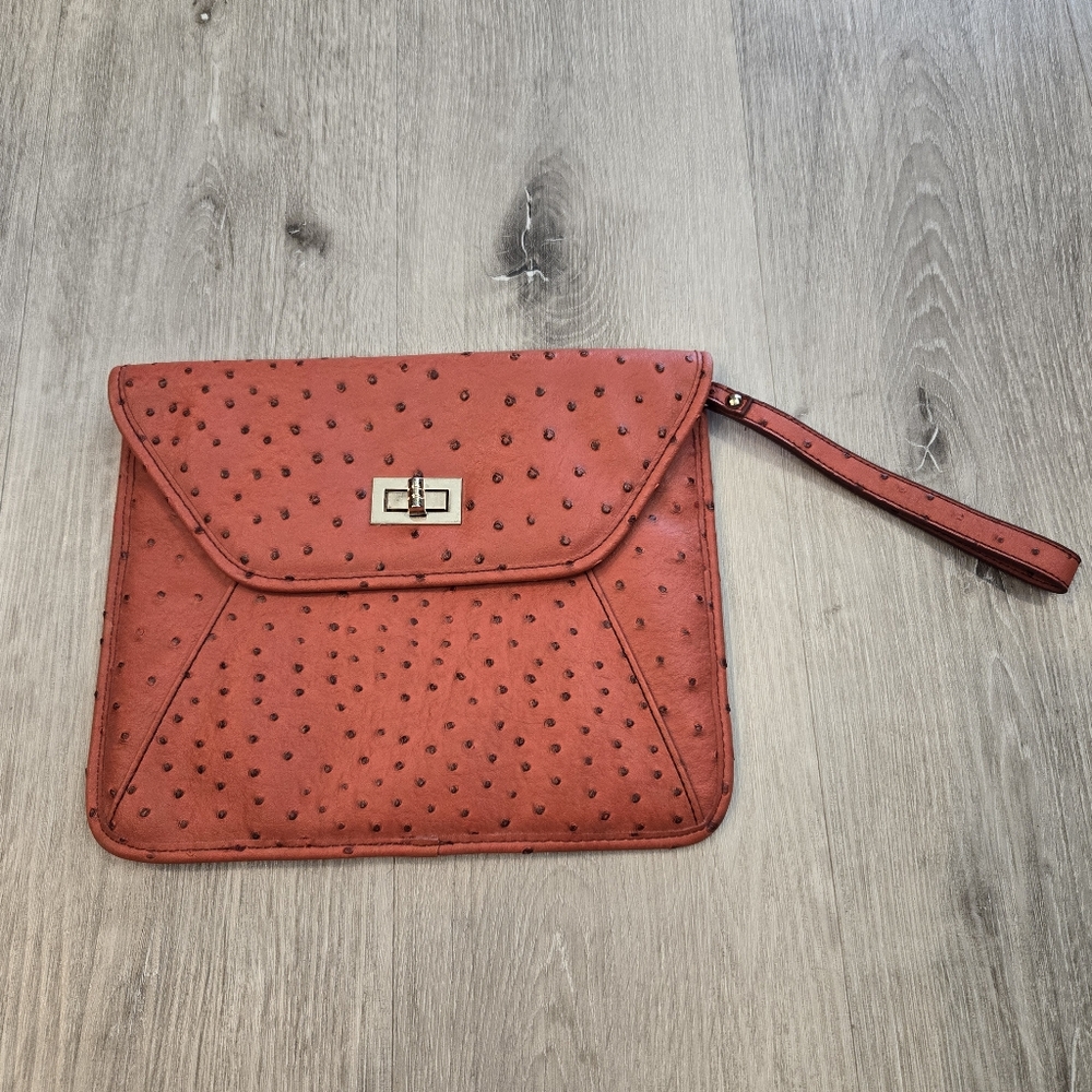Aldo Red Faux Ostrich Leather Clutch
